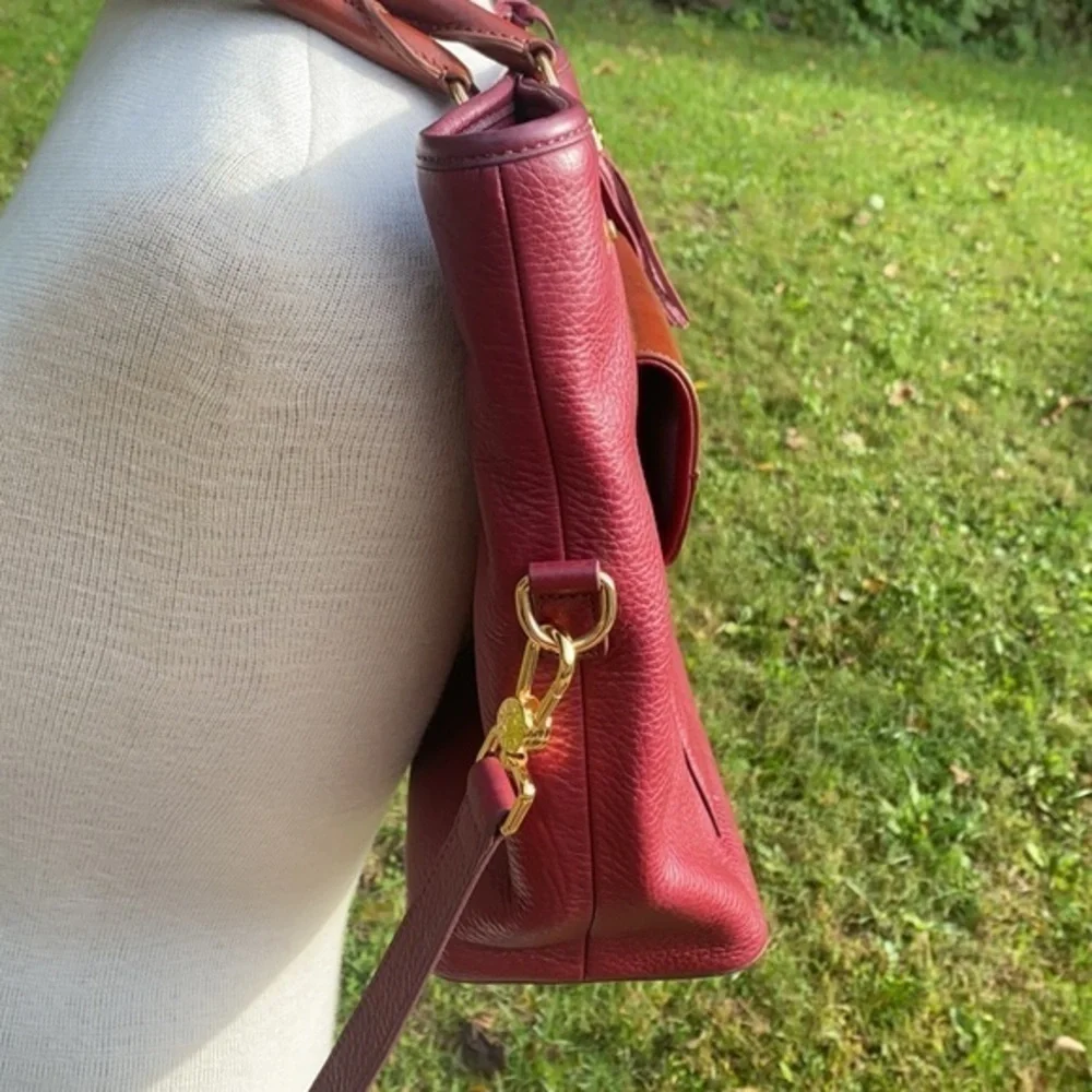 Isaac Mizrahi Pebble Leather Satchel Handbag bordeaux